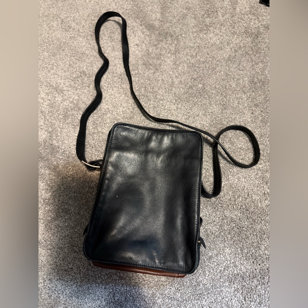 Derek Alexander Black Leather Crossbody/Organizer Bag